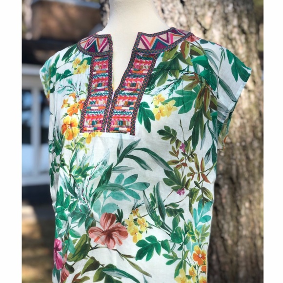 Johnny Was Cap Sleeve Tropical Top XS - Picture 2 of 8
